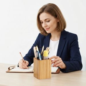 Bamboo Wooden Handmade Eco-Friendly Pencil Holder Desk Organizer Custom Printing Natural Finish Office Supplies Storage Pens - Product Image 1