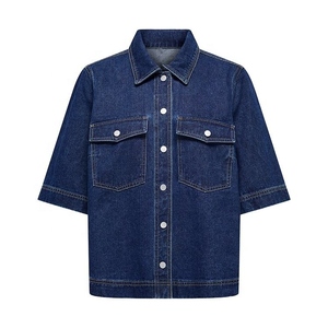 Camisa de Mezclilla Azul de Algodón a la Moda para Mujer, con Botones al Frente, Manga Larga, Estilo Casual y Formal, Corte Holgado, Estilo Western - Product Image 1