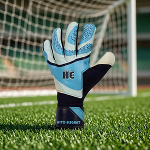 Gants de gardien de but en latex allemand blanc et bleu de qualité supérieure, design personnalisé, avec sangle en latex, coupe négative - Product Image 3