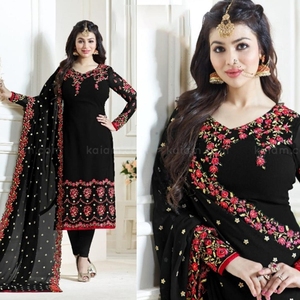 Conjunto de shalwar kameez de chifón tradicional de alta calidad para mujer, de 3 piezas, con chal bordado para bodas y fiestas - Product Image 6