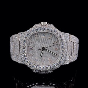 Luxury Iced Diamond Men's Watch Square Dial Red Numeral Markers Rose Gold Accents Sapphire Crystal Bezel Rubber Strap Ceramic - Product Image 1
