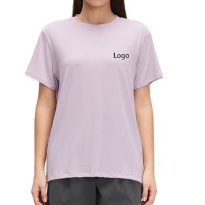 Camiseta Lisa para Mujer, con Logotipo Personalizado, Cuello Redondo, Corte Holgado Informal, Transpirable, de Algodón, Top Básico de Verano, Venta al Por Mayor OEM - Product Image 1