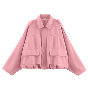 Chaqueta Blusón de Motociclista para Mujer, Color Rosa Bebé, Cuero Genuino, Manga Larga, Hombros Caídos, Cuello Camisero, Color Sólido, Transpirable - Product Image 1