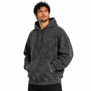 Sudadera con capucha para hombre, estilo vintage, con bolsillo canguro y cordón, lavado ácido, lisa, informal, desgastada, cálida, sin marca - Product Image 4