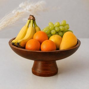 Bol à fruits en bois sur piétement, fait main, marron vintage, pour la maison et les fêtes - Product Image 1