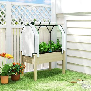 Bac de jardin surélevé naturel de 35 x 22 x 47 pouces avec couverture de serre en PE, jardinière extérieure pour herbes et légumes - Product Image 2
