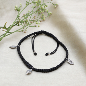 Black Macrame Cord with Silver Leaf Fine Charm <b>Bracelet</b> High Quality Adjustable <b>Bracelet</b> Classic Vintage Bohemian Ethnic Design - Product Image 3
