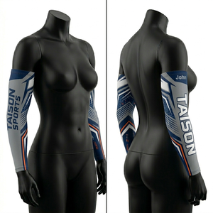 Manguitos de compresión para fútbol americano para mujer, 240 GSM, poliéster y elastano, diseño de panel en oro y granate, sublimación, logotipo personalizado - Product Image 2