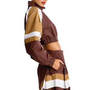 Custom Women Cropped Windbreaker Tracksuit <b>Set</b> OEM Zip Up Jacket and Pants Lightweight Streetwear Activewear Bulk Hoodies Supply - Product Image 3