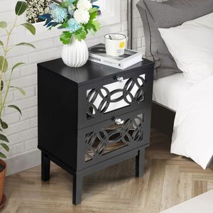 FCH 2pcs Black Bedside <b>Table</b> Dressers 45*30*60cm MDF with Spray Paint Smoked <b>Mirror</b> Two-Drawn Carving - Product Image 3