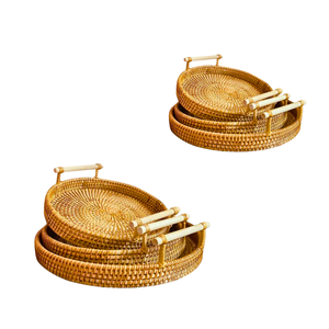 Plateau en rotin tissé à la main, panier de rangement pour fruits avec poignée, artisanat fait main, décoration artisanale - Product Image 1