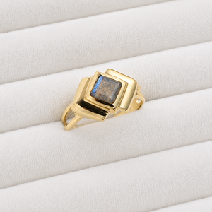 Natural Labradorite Square <b>Ring</b> in Gold Finish Geometric <b>Statement</b> <b>Ring</b> Modern Handmade Jewelry for Women Gift - Product Image 5