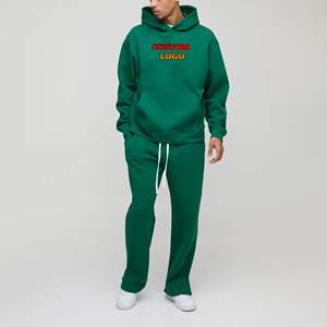 Conjunto Deportivo Verde con Capucha para Hombre, Pantalones Deportivos con Cordón, Estilo Casual para Otoño, Corte Regular, 100% Algodón, Color Sólido, Logotipo Frontal - Product Image 4