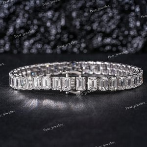 Bracelet tennis de luxe en argent 925 avec moissanite taille émeraude, sertissage artisanal, bijoux de mariage pour femme - Product Image 2