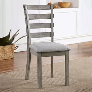 Gray Color Side Chair Set of 2pc with Padded Seat Ladder Back Kitchen Dining Room <b>Wire</b> <b>Brushed</b> Finish Dining Chairs - Product Image 2