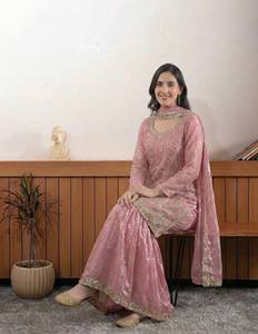 Conjunto de Vestido Palazzo de Seda Fendy para Mujer, a la Moda, con Cuentas y Bordado de Lentejuelas, Kurti con Sharara y Dupatta, Completamente Cosido - Product Image 3