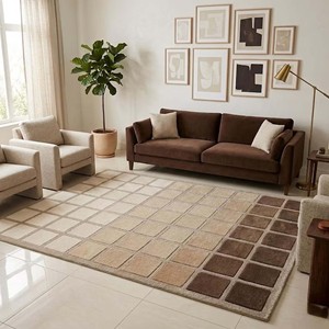 Tapis de sol rectangulaire moderne en laine tuftée géométrique, beige et marron uni, antidérapant, pour bureau, idéal pour les animaux domestiques, extra résistant - Product Image 3