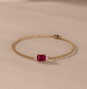Raya Emerald Cut Birthstone Chain <b>Bracelet</b> for Women Trendy 18K Gold Plated Minimalist Dainty Everyday Jewelry Gift Her - Product Image 3