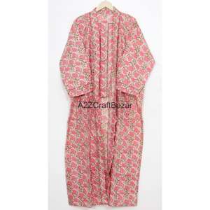 Enveloppez-vous de douceur : Kimono 100 % coton respirant pour une retraite relaxante, col en V, design simple, imprimé floral, tenue décontractée - Product Image 6