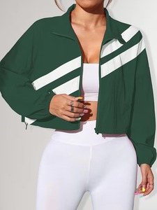 Female Crop Wind <b>Jacket</b> & High Waist <b>Workout</b> Leggings Set | Athletic Running Track Suit | Drawstring Hem Outerwear Combo - Product Image 4