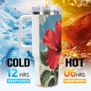 Gobelet isotherme personnalisé en acier inoxydable 40 oz avec motif hibiscus pour cadeaux de mariage et cadeaux de mariée - Product Image 6