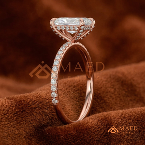 แหวนวันครบรอบโรแมนติกสีโรสโกลด์ – แหวนแต่งงานแบบบางประดับเพชรพาเว่ - Product Image 2