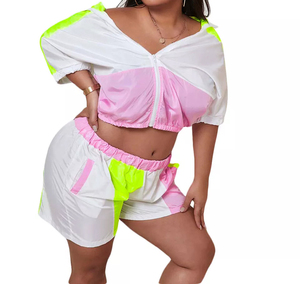 Ensemble court coupe-vent pour femme vert 2 pièces – Ensemble décontracté personnalisé en nylon uni avec fermeture éclair pour femme - Product Image 5