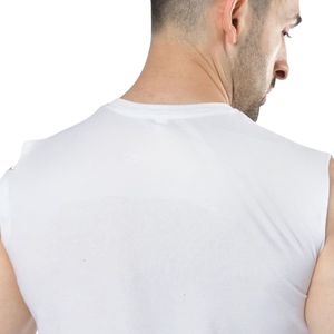 Débardeur blanc uni sans manches à col ras du cou pour homme, idéal pour le sport et la gym - Product Image 2