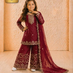 Trending Launching New Designer Party Wear Look Heavy Pure SILK <b>Top</b> Sharara & Dupatta Set - Product Image 1