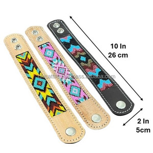 Latest Bracelet Design Hand <b>Tooled</b> <b>Leather</b> Beaded Bracelet Boho Cuff Bracelet for Women Genuine <b>Leather</b> Strap Adjustable Jewelry - Product Image 2