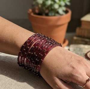 MN EXPORTS Women's <b>Red</b> Glass KASHMIRI BANGLES Classic Trendy Oval Shape Stackable Jewelry for Wedding Occasion - Product Image 5