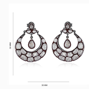 Natural Rose Cut Polki Diamond Oxidized 925 Silver <b>Earrings</b> Push <b>Back</b> Dangle <b>Earrings</b> Women's Fine Jewelry - Product Image 1