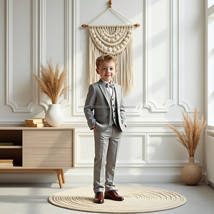 ชุดสูทเด็กผู้ชายแบบลำลองใส่ฤดูร้อนชุดสามชิ้นสำหรับวัยรุ่นทักซิโดแบบถือแหวน - Product Image 6