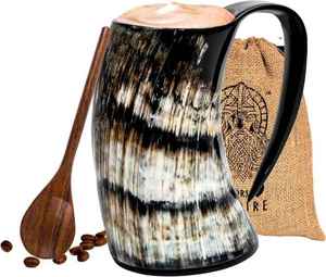 Mug à bouton-poussoir en corne de buffle polie, design marteau de Thor moderne, durable et écologique, pour bière, vin, whisky, café, fête, Uttar - Product Image 1