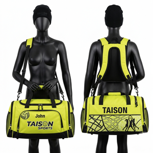 Sac de sport en polyester 600 GSM de qualité supérieure pour netball, jaune fluo et noir, multi-panneaux, avec broderie et logo personnalisé - Product Image 1