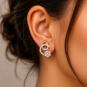 Boucles d'oreilles clous de luxe en or massif 14K avec diamants de laboratoire taille ronde, motif floral pavé, DEF VVS, pour mariée, bijoux fins, vente en gros - Product Image 3