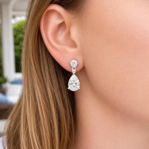 Sparkly 3CT Pear And Round Shaped Moissanite Dangle <b>Earrings</b> 925 Sterling <b>Silver</b> Fine Jewelry Promise Gift For Bride - Product Image 3