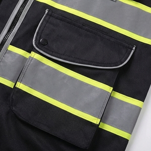 Gilet de sécurité haute visibilité imperméable noir |   Gilet de travail réfléchissant auto-adhésif |   Vêtements de sécurité en polyester sur mesure OEM - Product Image 5