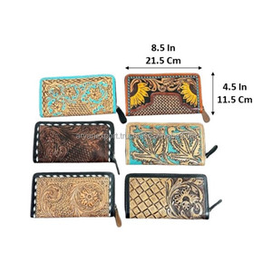 March Expo 2026 Western Hand Tooled Cowhide Leather Clutch with Floral Detailing & Elegant Look Perfect for <b>Card</b> Holder Parties - Product Image 2