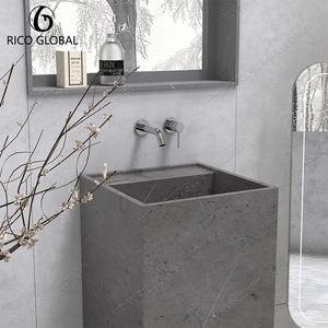 Vasque de salle de bain carrée RICO GLOBAL, design minimaliste, finition foncée, drain en acier inoxydable - Product Image 2