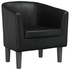 Sillón Individual Resistente de Cuero Sintético Negro con Base de Madera de Pino para Sala de Estar - Product Image 2