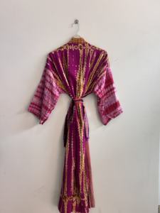 Robe kimono en soie tie-dye, tenue d'été faite à la main, robe colorée de luxe - Product Image 6