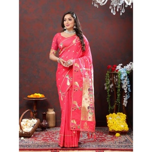 DISEÑADOR PAITHANI SEDA SAREE CON BLUSA SIN COSTURA ROSA - Product Image 1