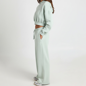 2025 New Arrived Casual Wear Two Piece Crop <b>Top</b> Zipper Hoodie & Baggy Joggers Set Fashionable Breathable Solid Color Sweatsuit - Product Image 2