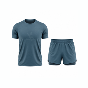 Ensemble de t-shirt et short de course athlétique pour hommes, vêtements de sport, entraînement en salle de sport, fitness, entraînement, maille légère, séchage rapide, respirant - Product Image 1