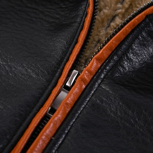 Veste en cuir pour homme, noire et orange, à blocs de couleur, avec doublure, manches longues, coupe-vent, manteau d'hiver - Product Image 3