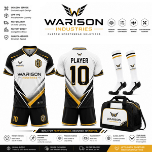 OEM Service Custom Football Teamwear Soccer Uniform Set White Black Orange Soccer Jersey Shorts Socks Sports Bag Set - Product Image 4