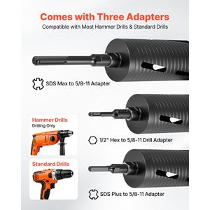 Punta diamantata per carotaggio a secco da 4 1/2 pollici di diametro, profondità di foratura 9 1/2 pollici, punte interne da 5/8 11 per muratura e cemento - Product Image 3