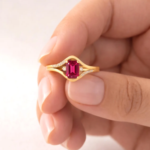 <b>Emerald</b> Cut Ruby <b>Ring</b> Split Shank July Birthstone <b>Ring</b> Natural Red Gemstone Statement <b>Ring</b> 925 Sterling <b>Silver</b> 18K Gold Filled - Product Image 5