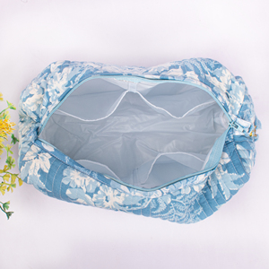 Sac de maquillage de luxe matelassé en coton, motif floral estival, portable, pour voyage, rangement cosmétique, avec fermeture éclair écologique, grande capacité - Product Image 5